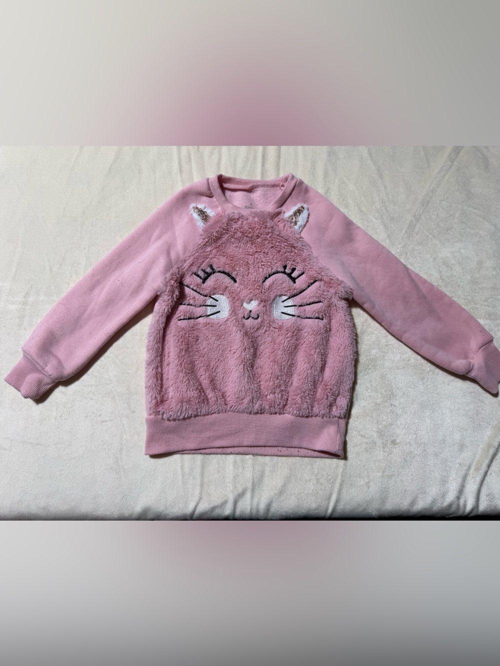 Girls' Pink Fuzzy Cat Pullover Sweatshirt 4